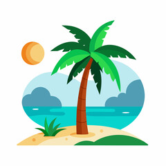 Fototapeta na wymiar minimal-nature-beach-on-coconut-tree-flat-vector-i