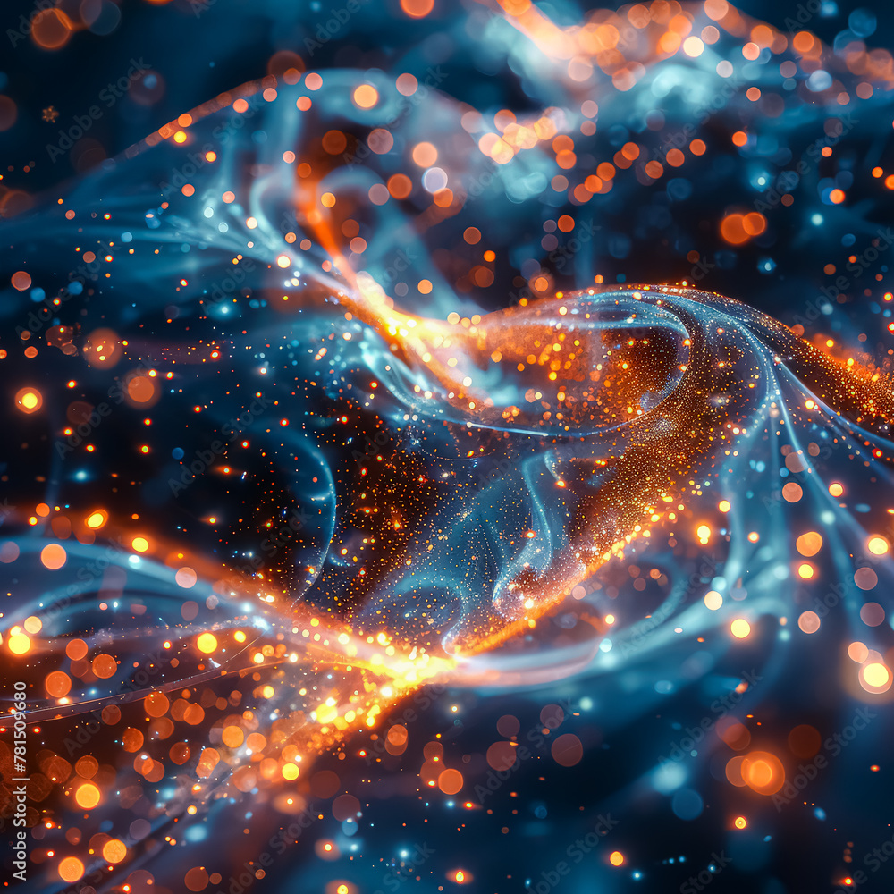 Poster the image is a colorful, abstract representation of a wave. the wave is made up of blue and red colo