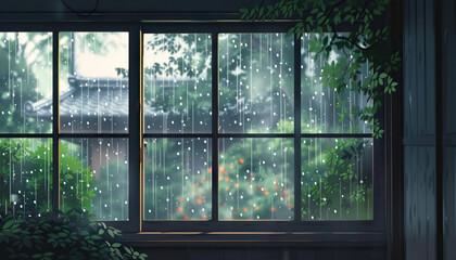 The rhythmic tapping of raindrops on the windowpane creates a soothing lullaby for a peaceful afternoon nap - obrazy, fototapety, plakaty