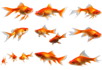 Diverse goldfish collection isolated on transparent background. Perfect for aquatic designs and decorative graphics.