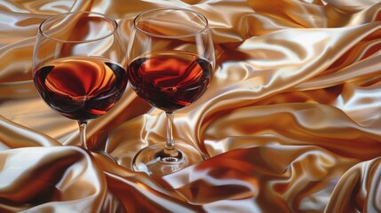 Two glasses on wine on a silky surface - obrazy, fototapety, plakaty