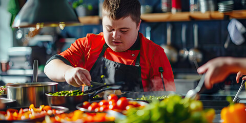 Teen with Down Syndrome Competing in a Cooking Competition. Learning Disability