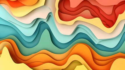 Vector 3D abstract background with paper cut shapes. Colorful carving art. Paper craft landscape with gradient fade colors. Minimalistic design layout for business presentations, flyers, posters - obrazy, fototapety, plakaty