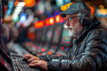 An anonymous person engaged in playing slot machines at a vibrant casino, embodying the thrill of gambling
