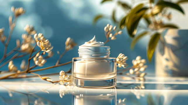 High-resolution product photography of white cream in sleek cosmetic bottle on simple background