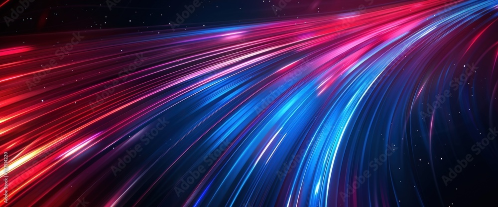 Poster abstract background with blue and red light lines. generate ai image