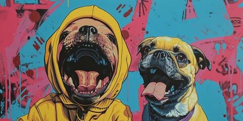 Two Dogs With Mouths Open