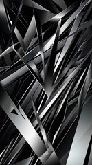 Construct a futuristic, sci-fi inspired design with sharp, angular lines in metallic silver ink on a glossy black background, abstract  , background