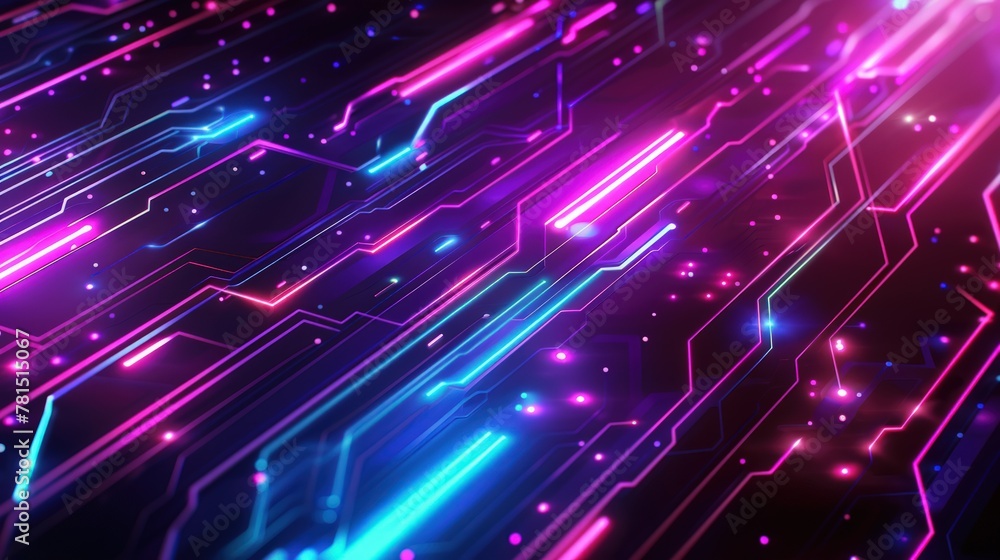 Poster abstract background with glowing neon lines and circuit. generate ai image