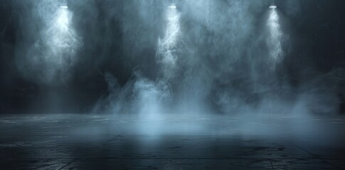 Abstract dark background with smoke mist and fog on road. Generate AI image