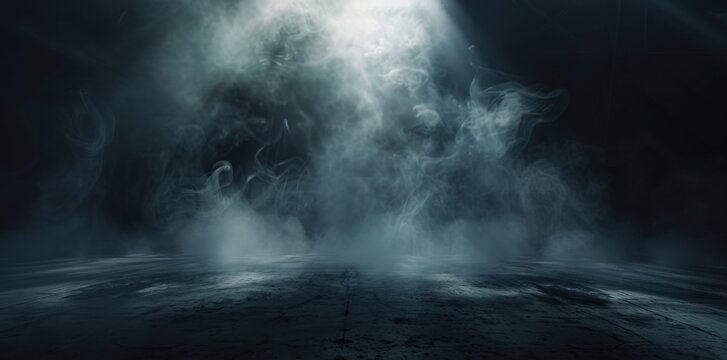 Abstract dark background with smoke mist and fog on road. Generate AI image