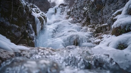 Fototapeta na wymiar Frozen waterfall with ice