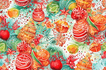 A colorful Christmas scene with many different types of fruit and vegetables