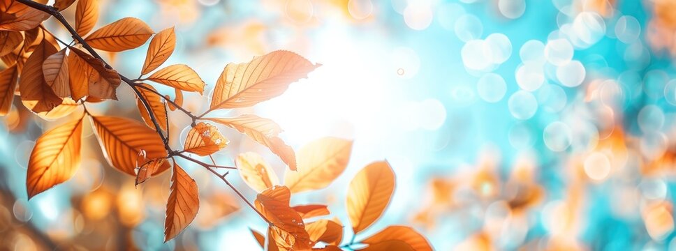 Autumn background with blurred leaves and shining sunlight. Generate AI image