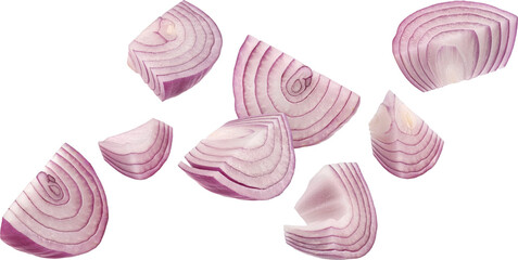 Sliced red onion isolated on white background with clipping path