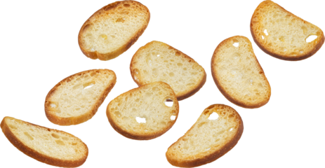 Baked crackers, round bread croutons isolated on white background