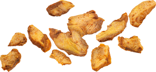 Grilled chicken slices, chopped meat for Doner kebab isolated on white background