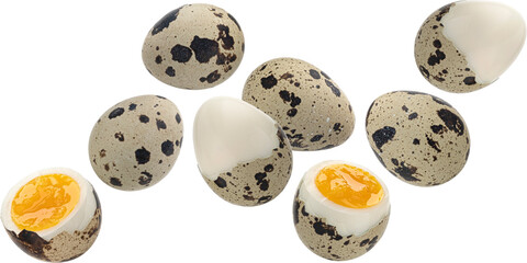 Falling quail eggs isolated