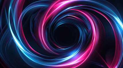 Abstract ring background with luminous swirling backdrop. Glowing spiral , on black background 