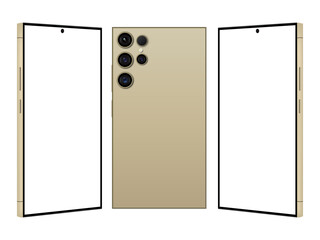 Samsung Galaxy S24 ultra front and back Golden display. New Release Android Smartphone mock up. Realistic vector mock up.
