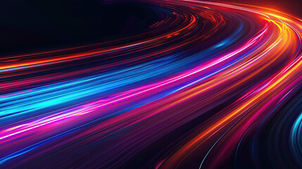 Abstract neon lines . Glowing , on black background