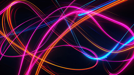 Abstract neon lines . Glowing , on black background
