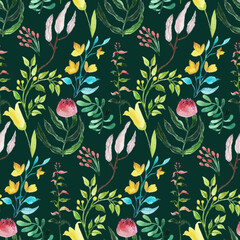 Botanical illustration with cute watercolor flowers