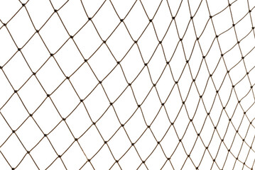 Football or tennis net. torn Rope mesh on a white background close-up