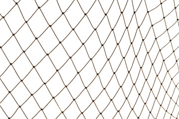Fototapeta premium Football or tennis net. torn Rope mesh on a white background close-up