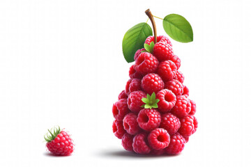 Vitamin fruit concept on white background. A unique fruit consisting of pear and raspberries....