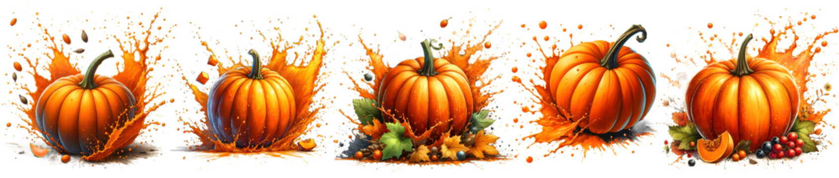 a pumpkin with splash isolated png watercolor hand drawn
