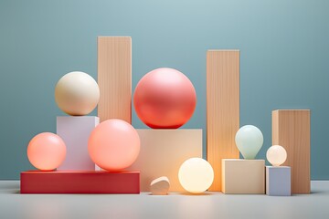 Plastic and Wooden Lamps, Modern Round Lamp Collection, Color Luminous 3 Ball-Shaped Lamps