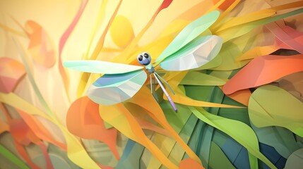 A sense of unstoppable speed as the dragonfly overtakes its surroundings  low poly - obrazy, fototapety, plakaty
