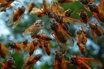 Cicadas Invasion, a Huge Number of Cicadas in City, Clouds of Insects, Locusts Invasion