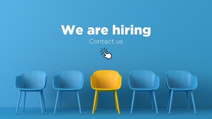 we are hiring, row of chairs for job candidates