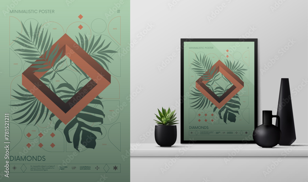 Poster vector gradient minimalistic rave poster with strange wireframes graphic of geometrical shapes y2k d