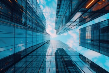 Modern glass skyscrapers in the city low angle view. Generate AI image