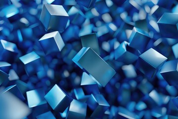Flying blue rectangular cubes background. Digital illustration. 3d rendering