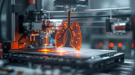Bioengineered 3D printer produces a human lungs. Genetic futuristic technology - 781522033