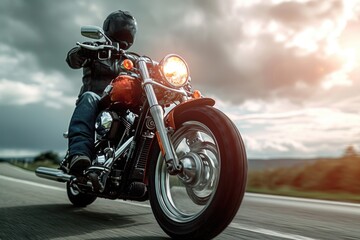 Portrait of a male biker, strength freedom, and individuality on the open road, adventurous spirit...