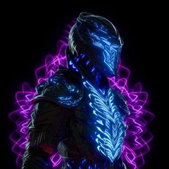 A futuristic knight with intricate glowing patternstechnologysci fineon