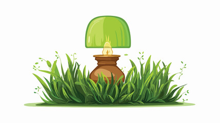 Lamp from grass on white background 2d flat cartoon