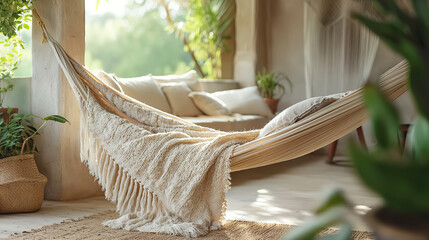 Terrace snug design idea with cozy hammock and blanket