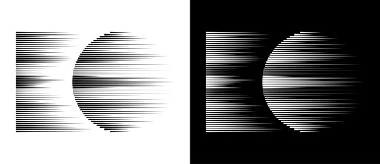 Dynamic parallel lines in circle. Abstract art geometric background for logo or icon. Black shape on a white background and the same white shape on the black side. - 781523228