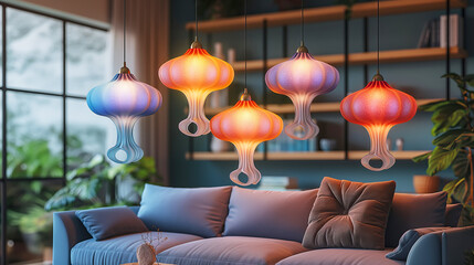 Cozy cafe with creative jellyfish shaped lamps - 781523232