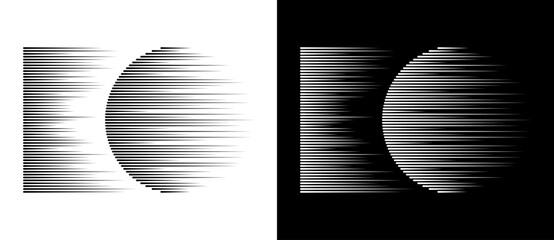 Dynamic parallel lines in circle. Abstract art geometric background for logo or icon. Black shape on a white background and the same white shape on the black side. - 781523246