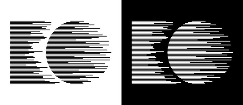 Dynamic parallel lines in circle. Abstract art geometric background for logo or icon. Black shape on a white background and the same white shape on the black side.