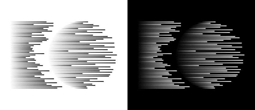 Dynamic parallel lines in circle. Abstract art geometric background for logo or icon. Black shape on a white background and the same white shape on the black side.