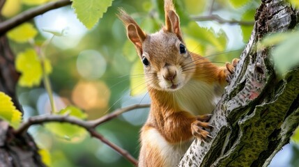 Naklejka na ściany i meble Squirrel sitting on tree branch