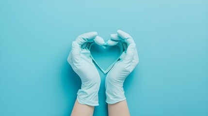 The heart symbol is made from the hands of A Cardiologist In Blue Medical Protective Gloves. Taking Care Of Heart Health ai Generated 